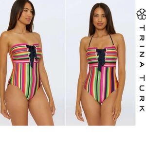 $172 NWT Trina Turk Multicolor Striped women’s Swimsuit